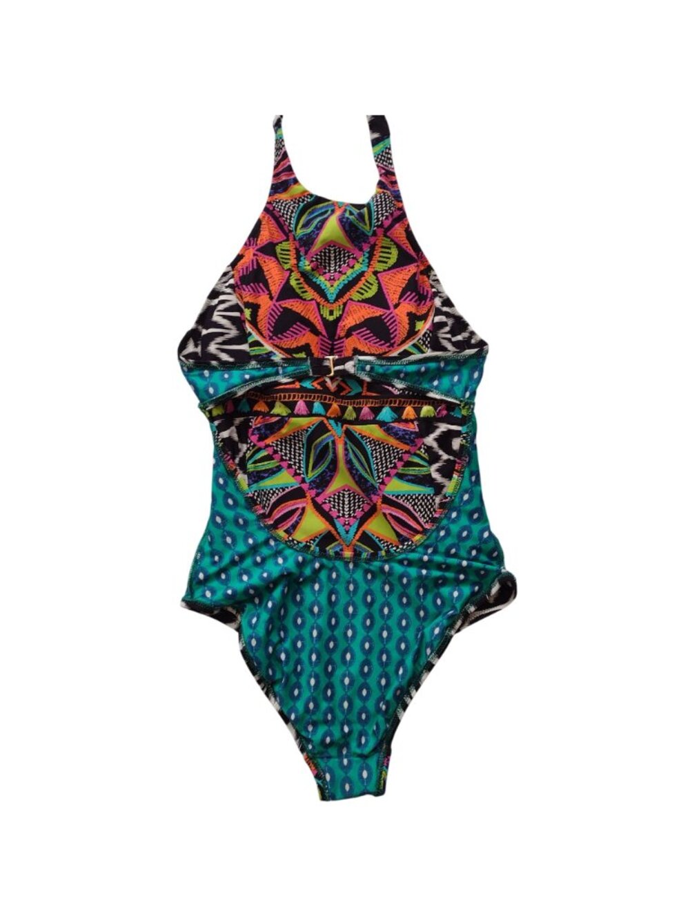 Trina Turk Africana High Neck Swimsuit M Colorful Printed High Leg One Piece - Picture 10 of 11
